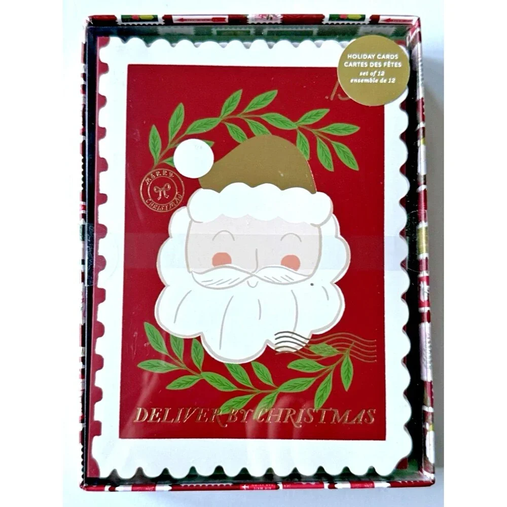 Fringe Studio Delivery By Christmas Box of 12 Cards & Envelopes Santa Claus